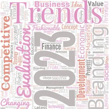 Big word cloud in the shape of square with words Trends 2023. New Trends 2023 Stock Illustration