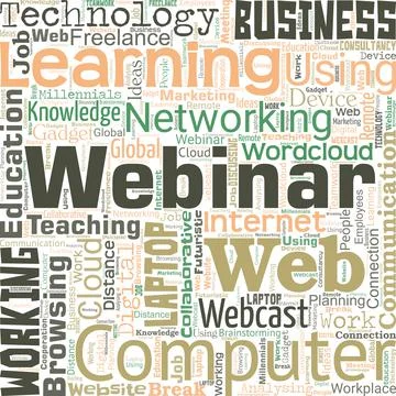 Big word cloud in the shape of square with word webinar. Defined as seminar Stock Illustration