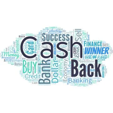 Big word cloud in the shape of UFO with words cash back. Incentive offered Illustrazione stock