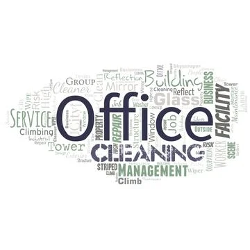 Big word cloud in the shape of UFO with words office cleaning. Commercial Ilustración de archivo
