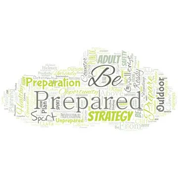 Big word cloud in the shape of UFO with words be prepared. Make something ready Stock Illustration