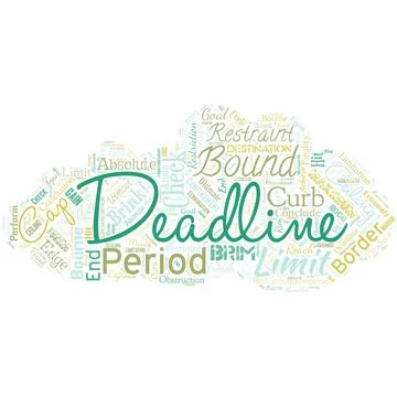 Big word cloud in the shape of UFO with word deadline. Period of time by which Stock Illustration