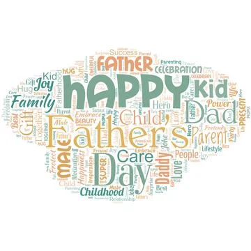 Big word cloud in the shape of UFO with words happy Father's Day. Time of year Stock Illustration
