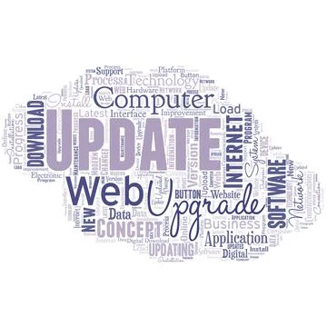 Big word cloud in the shape of UFO with word update. Make something more modern Stock Illustration