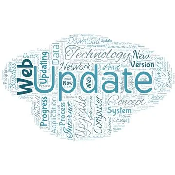 Big word cloud in the shape of UFO with word update. Make something more modern Stock Illustration