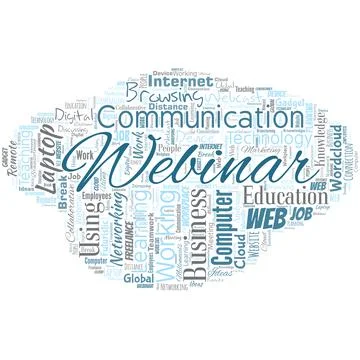 Big word cloud in the shape of UFO with word webinar. Defined as seminar Stock Illustration