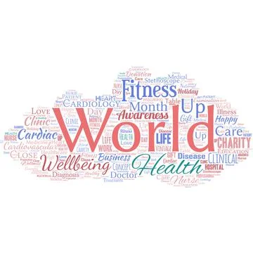 Big word cloud in the shape of UFO with words world health. World day of action Stock Illustration
