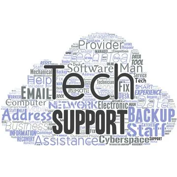 Big word cloud with tech support words. Illustrazione stock