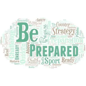 Big word cloud with words be prepared. Make something ready for use or Stock Illustration