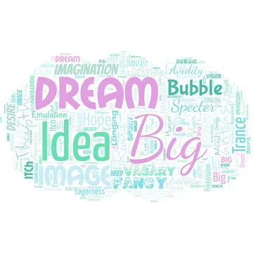Big word cloud with words dream big. To think of something high value that you Stock Illustration