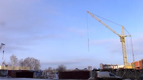 Big yellow construction crane in winter Stock Footage 85793752