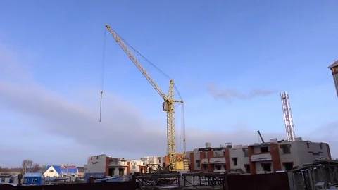 Big yellow construction crane in winter Stock Footage 85794083