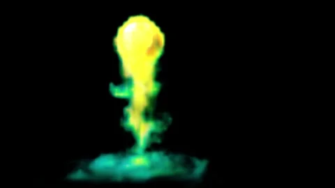 Big yellow explosion and pulsating puffs of rainbow colored smoke 4k video Video stock 240622643