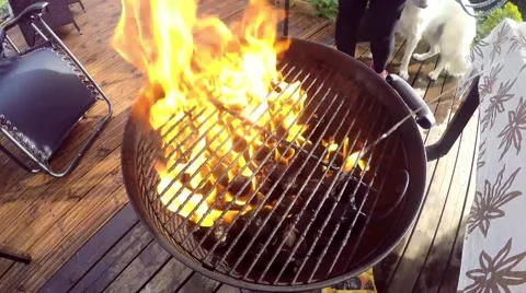 Big yellow flame on a barbeque Stock Footage 53199845