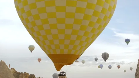Big Yellow Hot Air Balloon Rides In The Sky Stock Footage 123693553