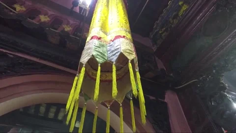 Big Yellow Lantern inside Chua Phuoc Hai Temple, Ho Chi Minh City, Vietnam Stock Footage 274094278