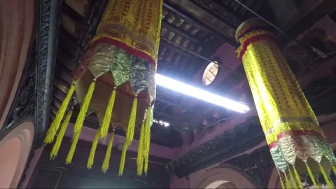 Big Yellow Lanterns inside Chua Phuoc Hai Temple, Ho Chi Minh City, Vietnam Видео 274089551