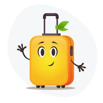 Big yellow plastic suitcase on wheels and with telescopic handle waitng vacation Stock-Illustration