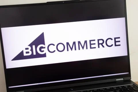 BigCommerce ecommerce platform logo displayed on laptop Stock Photos