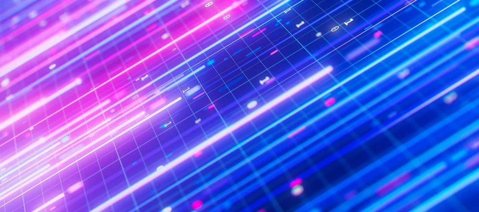 Bigdata light speed planar flow. Abstract digital data stream of quantum Stock Illustration