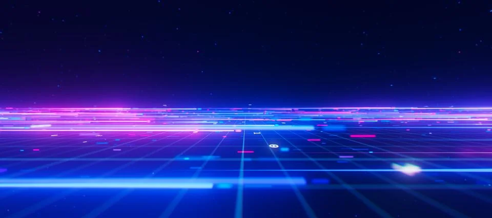 Bigdata light speed planar flow horizon. Abstract digital data stream of quantum Stock Illustration