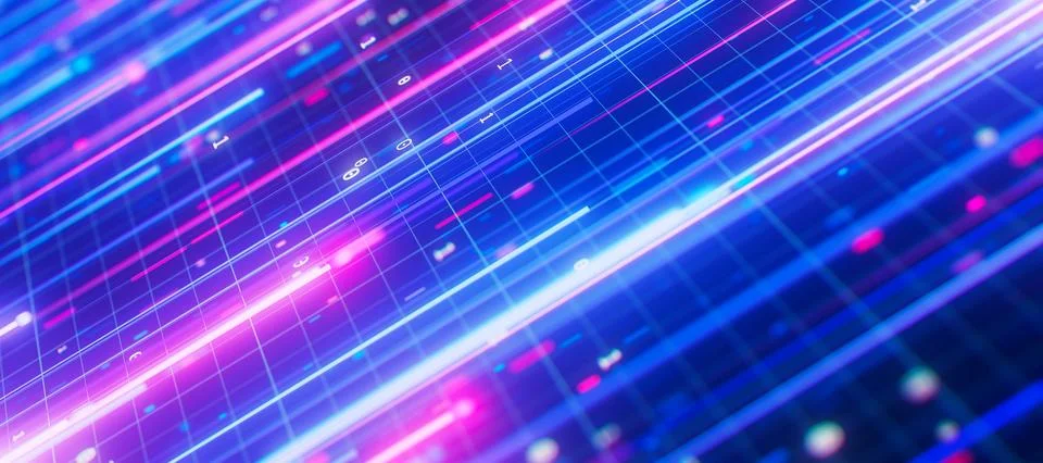 Bigdata light speed planar flow. Abstract digital data stream of quantum Stock Illustration