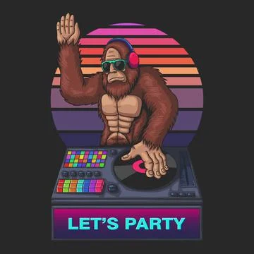 Bigfoot cool play dj vector illustration Stock Illustration
