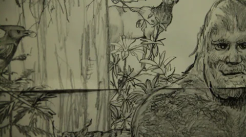 Bigfoot drawing close face quick monster fantasy art funny odd Stock Footage 35385418
