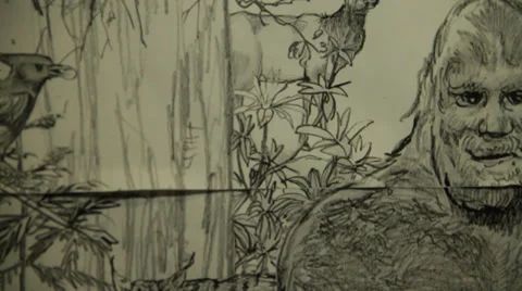 Bigfoot drawing close face quick fantasy angry monster Stock Footage