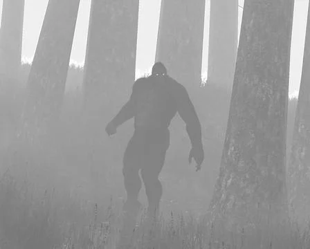 Bigfoot in the Foggy Forest Stock Illustration
