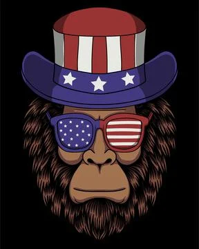 Bigfoot head wearing a uncle sam hat america vector illustration Stock Illustration