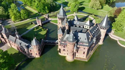 The biggest castle in the Netherlands from above Stock Footage 317600634