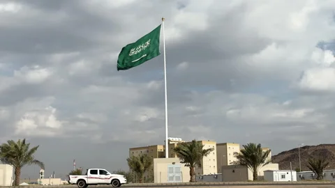 Biggest Saudi Arabia Flag Waving on Flagpole 库存影片 343687910