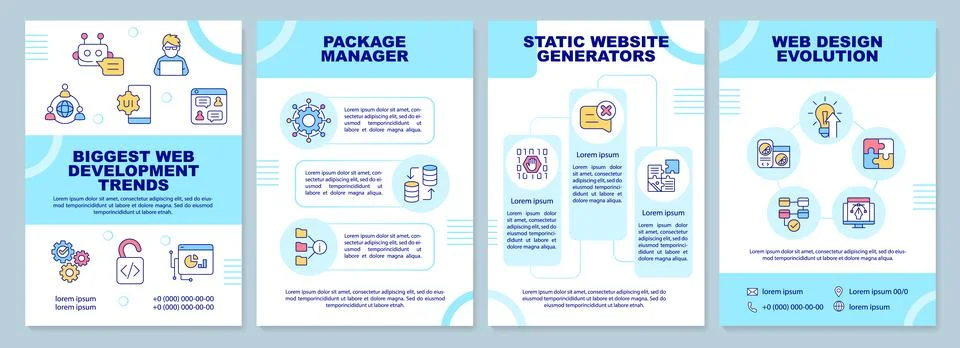 Biggest web development trends blue brochure template Stock Illustration