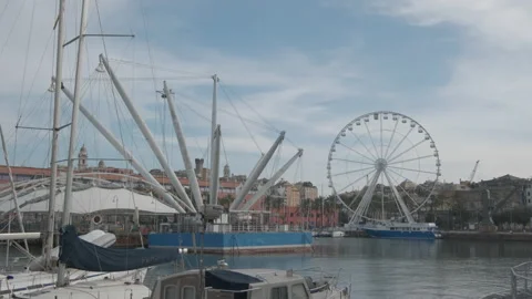 Bigo architecture structure by Renzo Piano in Old Port Genoa. Genova Porto Stock Footage 150162492