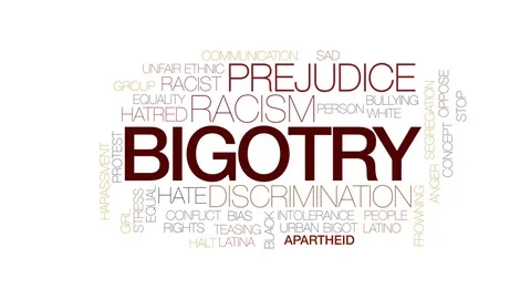 Bigotry animated word cloud, text design animation. Kinetic typography. Stock Footage 77261718