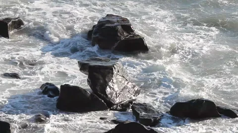 BigSur Waves Rocks Close Up Stock Footage 48237185