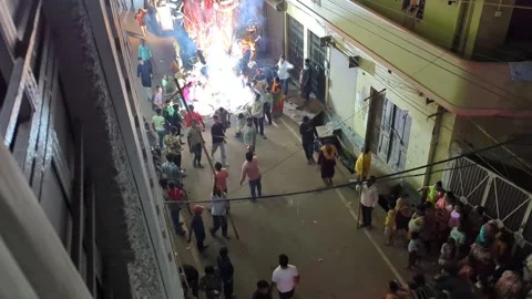 Bihar, India- 2024, Oct 16; Durga Mata Jhanki Procession Seen from Balconies 库存影片 304133107