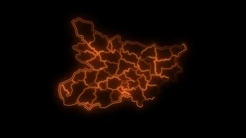 Bihar Map with Districts Glowing Neon Outline India Animation 4K Stock-Footage 330998580