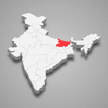 Bihar state location within India 3d map イラスト素材