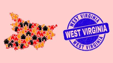 Bihar State Map Mosaic of Fire and Properties and Grunge West Virginia Stamp Ilustración de archivo