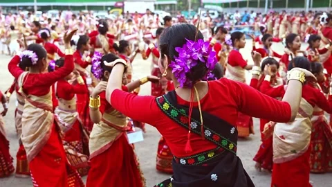 Bihu dance workshop ahead of the Rongali Bihu Video stock 309546477