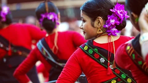 Bihu dance workshop ahead of the Rongali Bihu Video stock 309546514