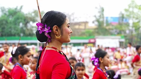 Bihu dance workshop ahead of the Rongali Bihu Video stock 309546542