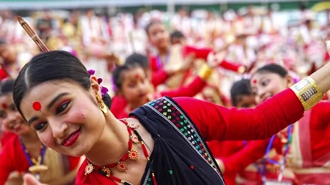 Bihu dance workshop ahead of the Rongali Bihu Video stock 309546599