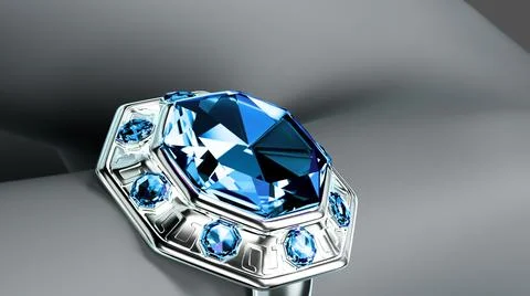 Bijouterie bg, silver or white gold ring with blue diamond or topaz stones Illustrazione stock