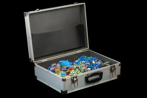 Bijouterie collection in briefcase Stock Photos
