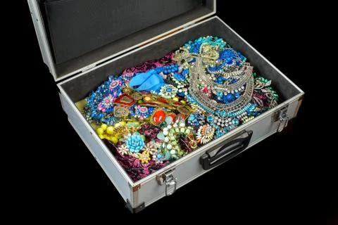 Bijouterie collection in briefcase Stock Photos