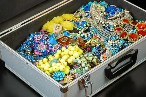 Bijouterie collection in briefcase Stock Photos