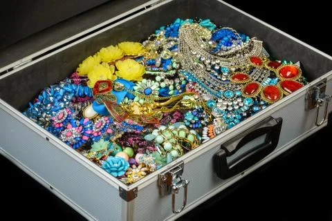 Bijouterie collection in briefcase Stock Photos